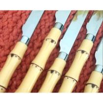 Kit seis facas de mesa churrasco em aco inox cabo bambu imitando madeira plastico Kit seis facas de mesa churrasco em aco inox cabo bambu imitando madeira plastico