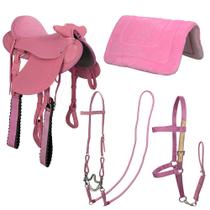 Kit Sela em Couro Rosa com Cabeça SV1470 Kit Sela em Couro Rosa com Cabeça SV1470