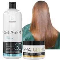 Kit Selagem Semi Definitiva Borabella 3D Profissional 1L Alisamento Sem Formol e Máscara Pra Tudo 300g Cronograma Capilar 3em1