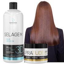 Kit Selagem Térmica 3D Borabella Alisamento Orgânico Antifrizz Profissional 1L e Creme Tratamento Neutralizante Pós Quimica Pra Tudo 300g