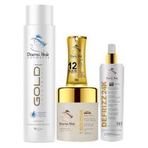 Kit Selagem Térmica Capilar Profissional Gold 24k da Dama Hair 4 Produtos