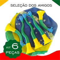 Kit Seleção Amigos - 5 Cornetas e 1 Bandeira Copa