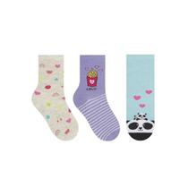 Kit Selene 3 Pares Meia Menina Cano Alto 2451 Mescla/Lilas/Azul