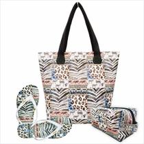 Kit Selva Feminino Animal Print com Bolsa, Necessaire e Chinelo, Magicc