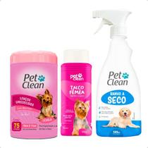 Kit Sem Enxágue Banho Seco + Talco + Lenço Para Cachorro Top Pet Clean