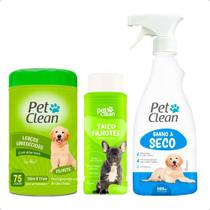 Kit Sem Enxágue Banho Seco + Talco + Lenço Para Cachorro Top Pet Clean