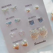 Kit Semaninha com 7 Pares de Brincos Banho Prata Semijoia Hipoalergênica