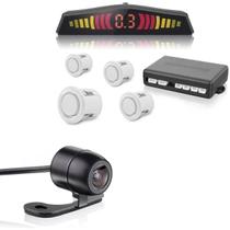 Kit Sensor De Estacionamento 4 Pontos Display Led + Câmera de Ré Colorida 2 em 1 Para-Choque Ou Borboleta - GC