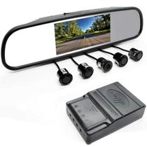 Kit Sensor De Estacionamento Com Camera de Ré E Retrovisor Lcd Cor Preto