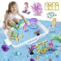 Kit Sensory Bin Ocean Sand com caixa de areia e brinquedos para crianças, azul Kit Sensory Bin Ocean Sand com caixa de areia e brinquedos para crianças, azul
