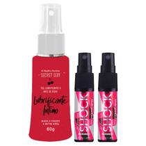 Kit Sensual: 1 Lubrificante À Base De Água Secret Sexy + 2 Óleo Shock Plus Morango