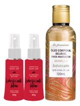Kit Sensual: 2 Lubrificante À Base De Água Secret Sexy + 1 Óleo Massagem Beijável Sensual Amarula