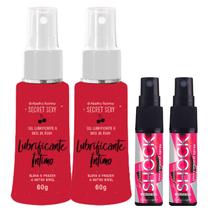 Kit Sensual: 2 Lubrificante À Base De Água Secret Sexy + 2 Óleo Shock Plus Morango