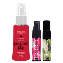 Kit Sensual: Lubrificante À Base De Água Secret Sexy + Óleo Shock Plus Menta + Óleo Shock Plus Morango
