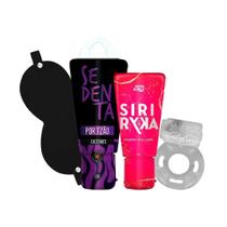 Kit Sensual Sex Shop com Venda em Couro, Anel Vibratório e Géis Estimulantes Excitantes