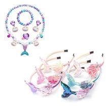 Kit Sereia Colar Pulseira Brincos Anel e Tiara Calda de Sereia