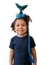 Kit sereia com arco e trança cabelo colorido infantil