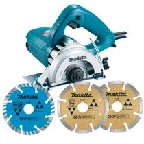 Kit Serra Mármore 110mm 4100NH3ZX2 Makita e Disco Diamantado Concreto 105x20mm