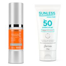 Kit Sérum de Vitamina C Hidraderm Ciclos 30ml e Protetor Solar Facial Sunless Gel Translúcido FPS 50 35g