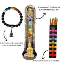 Kit Sete Chakras Incenso + Incensário Buda + Pulseira Buda