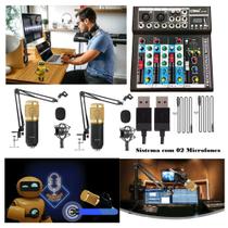 Kit Setup Podcaster Com Mesa Interface USB com 2 Microfones Condensdor