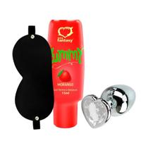 Kit Sex Shop Brinquedos Sexuais com Plug em Aço Inox, Gel Térmico Esquenta e Venda em material sintético