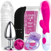 Kit Sex Shop Capa Massageadora Masculina íntima com Anel Estimulador e Plug Anatômico Sex Shop