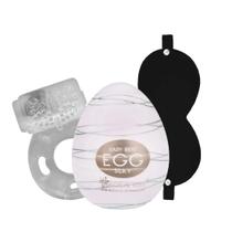 Kit Sex Shop com Anel Vibratório, Venda em Couro e Egg Texturizado