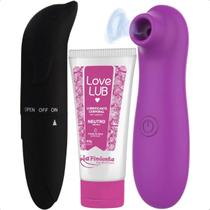 Kit Sex Shop Feminino Gel Lubrificante Deslizante Neutro, Vibrador Golfinho e Vibrador Sugador Sensação Prazer