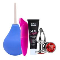 Kit Sex Shop Plug Anal Tamanho P Ducha Higiênica Intima 230ml Creme de Massagem Anal Sex Comfort Vibrador Ponto G Liso