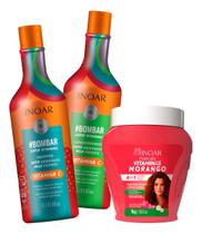 Kit Sh, Cond Bombar 1l E Máscara Vitamina Morango - Inoar Kit Sh, Cond Bombar 1l E Máscara Vitamina Morango - Inoar