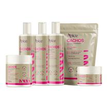 Kit Shamp, Cond, másc, Gelatina, ativador e refil ativador 500g Cachos Nova Fragrância Apice
