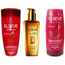 Kit Shampo + Condicionador Color-Vive 200ml + Tratamento Óleo Extraordinário 100ml Elseve Loreal Paris Cabelos Coloridos