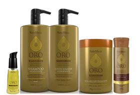 Kit Shampoo 1L + Condicionador 1L + Serum Finalizador + Máscara + Leave-in Explosão de Brilho Capilar Oro Therapy 24k Natumaxx Kit Shampoo 1L + Condicionador 1L + Serum Finalizador + Máscara + Leave-in Explosão de Brilho Capilar Oro Therapy 24k Natumaxx