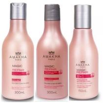 Kit Shampoo 300ml + Condicionador 300ml + Finalizador 150ml 10x1 Magic Repair Proteção Térmica Capilar Amakha Paris