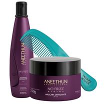 Kit Shampoo 300ml e Mascara 250g Aneethun No Frizz System e pente Beauty