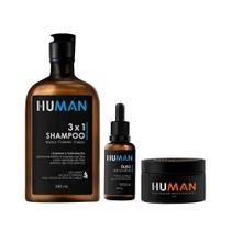 Kit Shampoo 31 + Óleo para Barba + Pomada Efeito Molhado Brilho Forte Human 50g