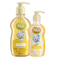 Kit Shampoo 400ml e Condicionador 200ml Bebê Mili Love Care Talco Suave Hipoalérgico PH Natural 99% Ingrediente Natural Kit Shampoo 400ml e Condicionador 200ml Bebê Mili Love Care Talco Suave Hipoalérgico PH Natural 99% Ingrediente Natural