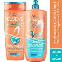 Kit Shampoo 400ml e Creme 3 em 1 500ml Cachos Longos dos Sonhos Elseve Loreal Paris Nutrição Profunda Ativo Hialurônico