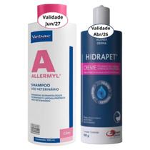 Kit Shampoo Allermyl Glyco e Hidrapet Creme 500ml para Pet Cães Gatos