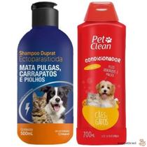 KIT SHAMPOO ANTIPULGAS 500mL + CONDICIONADOR 700mL - Pet Clean para Cachorro e Gatos Mata Pulgas