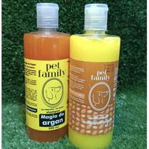 Kit Shampoo Argan + Condicionador Argam Pra Cão e Gato Pet Family Restauração 500 ml