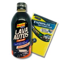 Kit Shampoo Automotivo Com Cera Concentrado 500ml + 1 Esponja Macia Lava Auto Lavagem Carro Moto