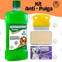 Kit Shampoo Cachorro Anti-Pulgas e Carrapatos + Pente Fino + Sabonete Erva Santa Maria