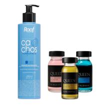 Kit Shampoo Cachos Definidos 300ml, Ampola Cronograma Capilar Queen Raaf Cosmetics