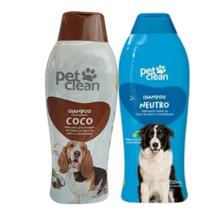 Kit Shampoo Coco + Shampoo Neutro Pet Clean Cachorro Gato
