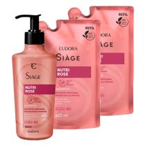 Kit Shampoo com 2 Refil Nutri Rosé Nutrição Raiz e Pontas 400ml Eudora Siàge Kit Shampoo com 2 Refil Nutri Rosé Nutrição Raiz e Pontas 400ml Eudora Siàge