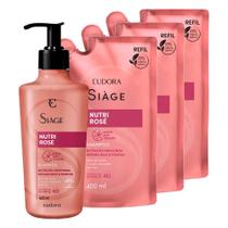 Kit Shampoo com 3 Refil Nutri Rosé Nutrição Raiz e Pontas 400ml Eudora Siàge
