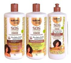 Kit Shampoo + Cond. + Ativador De Cachos 1l S.o.s Coco - Salon Line