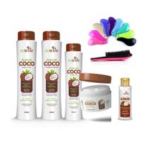 Kit Shampoo Cond Máscara Leave Reparador Coco +Escova Magica